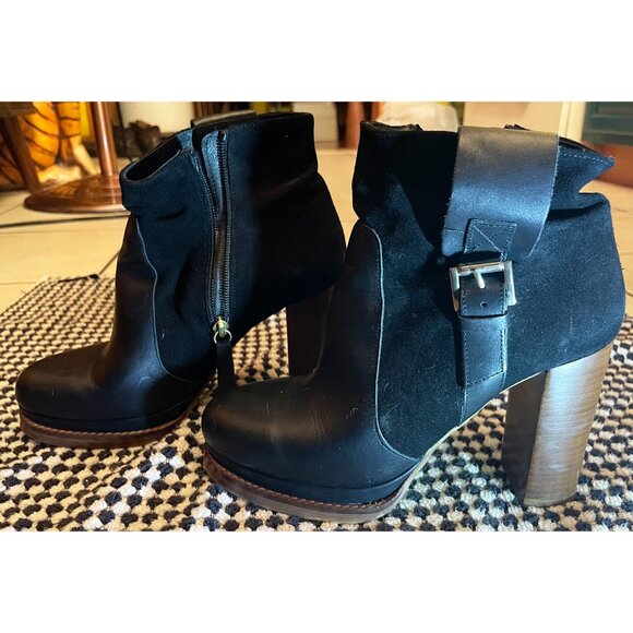 Kurt Geiger Suede and Leather Platform Heeled Ankle Boot Black Sz 39/8 Women's - Picture 3 of 13